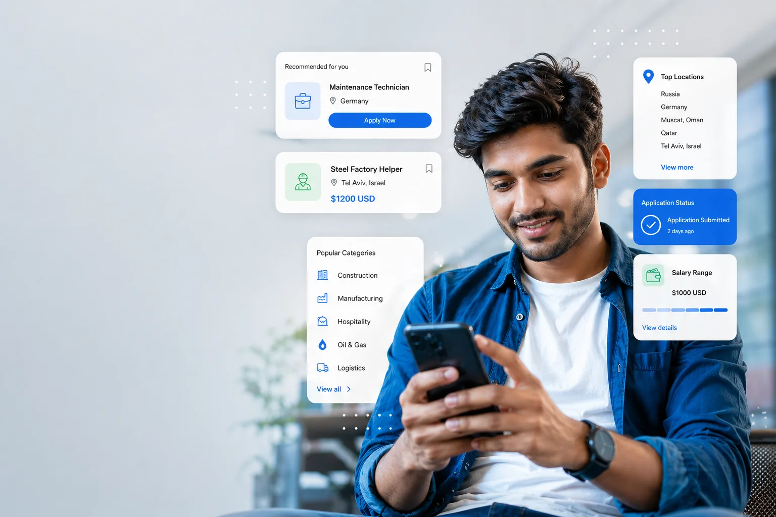 Indian jobseeker browsing vacancies on phone