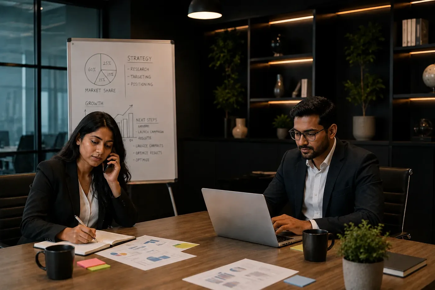Manpower First recruitment team working in a dark professional office — overseas recruitment agency india mumbai