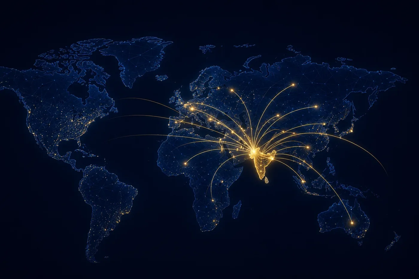 World map showing Indian manpower deployment routes — Manpower First recruitment agency India